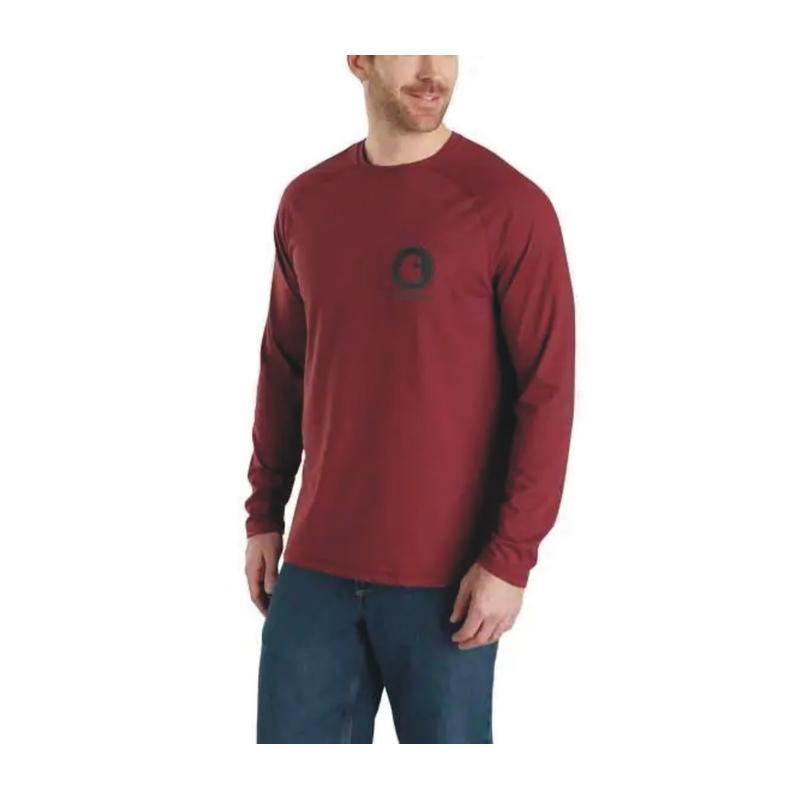 red carhartt long sleeve shirt