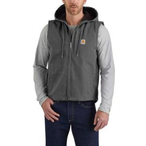 Relaxed Fit Washed Duck Fleece Lined Hooded Vest_image