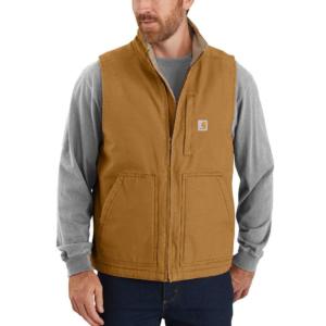 Loose Fit Washed Duck Sherpa Lined Mock Neck Vest_image