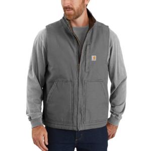 Loose Fit Washed Duck Sherpa Lined Mock Neck Vest_image