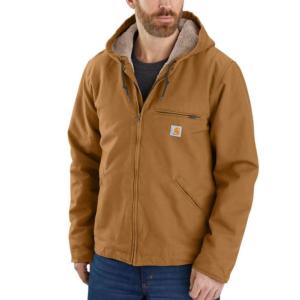 Relaxed Fit Washed Duck Sherpa Lined Hooded Jacket_image