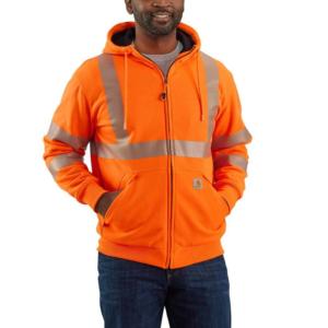 Hi-Vis Loose Fit Midweight Class-3 Rain Defender Lined Zip-Up Hooded Sweatshirt_image