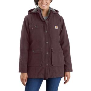 Loose Fit Weathered Duck Sherpa Lined Hooded Coat_image