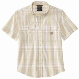 Loose Fit Midweight Short Sleeve Plaid Button-Up Shirt_image