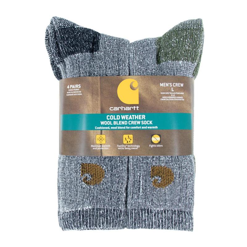 Carhartt Men's Cold Weather Wool Blend Crew Socks4 Pack A6954