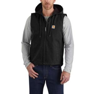 Relaxed Fit Washed Duck Fleece Lined Hooded Vest_image