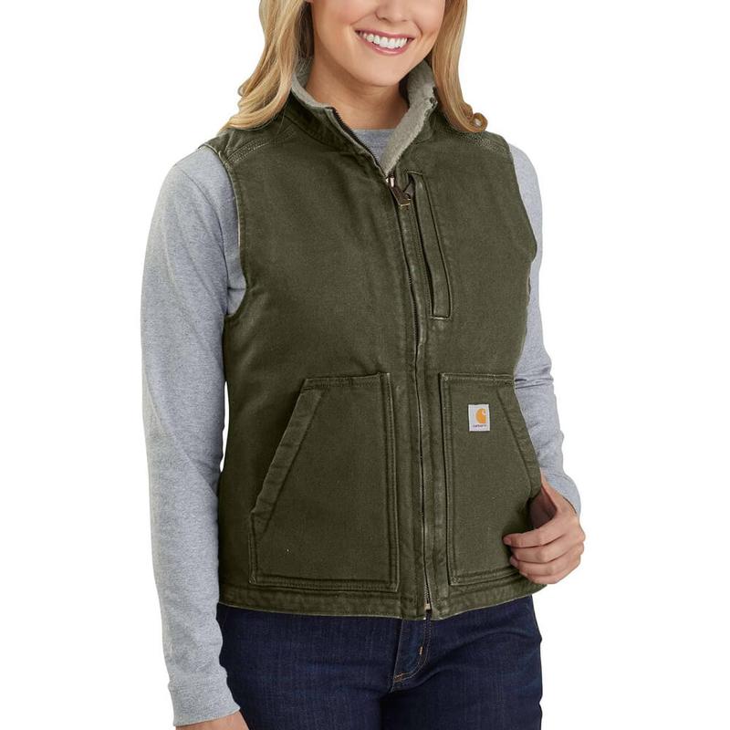 Women's Washed Duck Sherpa Lined Mock-Neck Vest CO104224