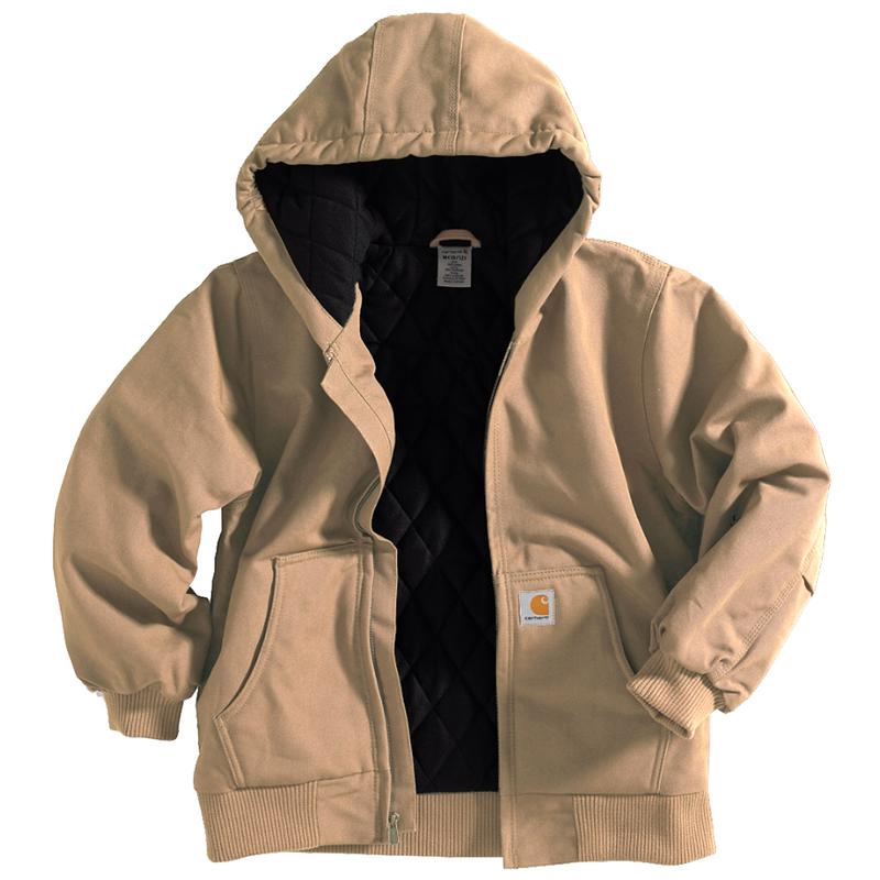 Youth Boys Hooded Quilted Lined Active Jacket Dark Tan