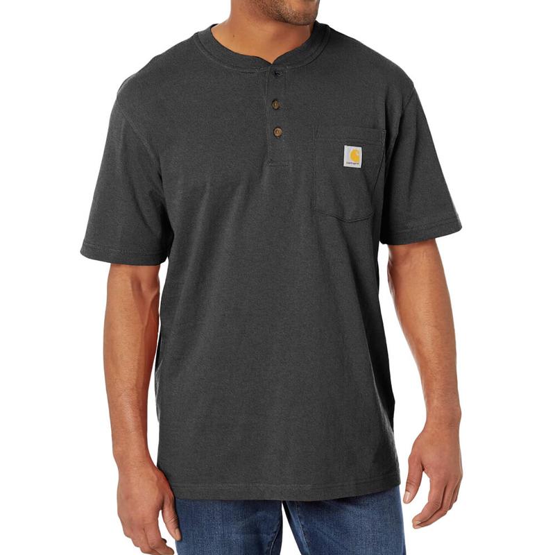 Loose Fit Heavyweight Short Sleeve Pocket Henley T-Shirt K84irr