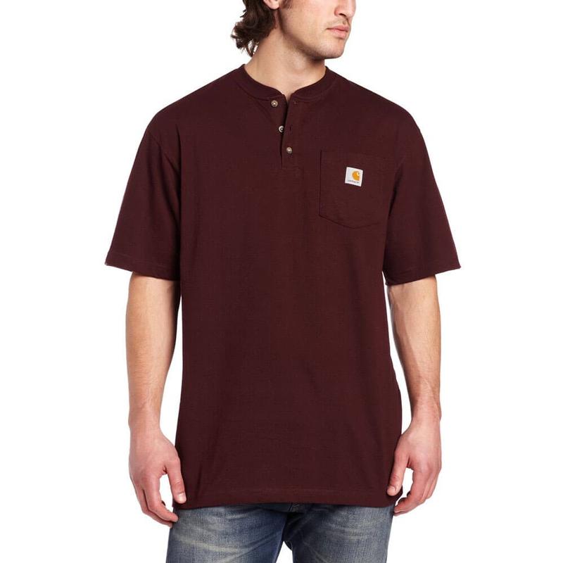 Loose Fit Heavyweight Short Sleeve Pocket Henley T-Shirt K84irr