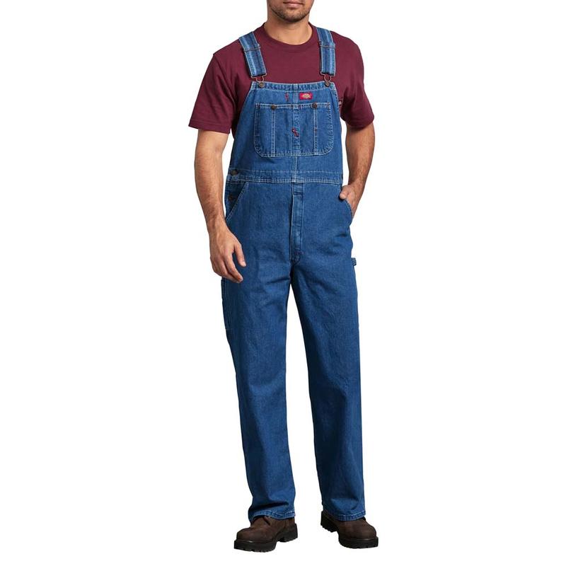 Men's Stonewashed Unlined Denim Bib Overalls Factory 2nds 8396irr